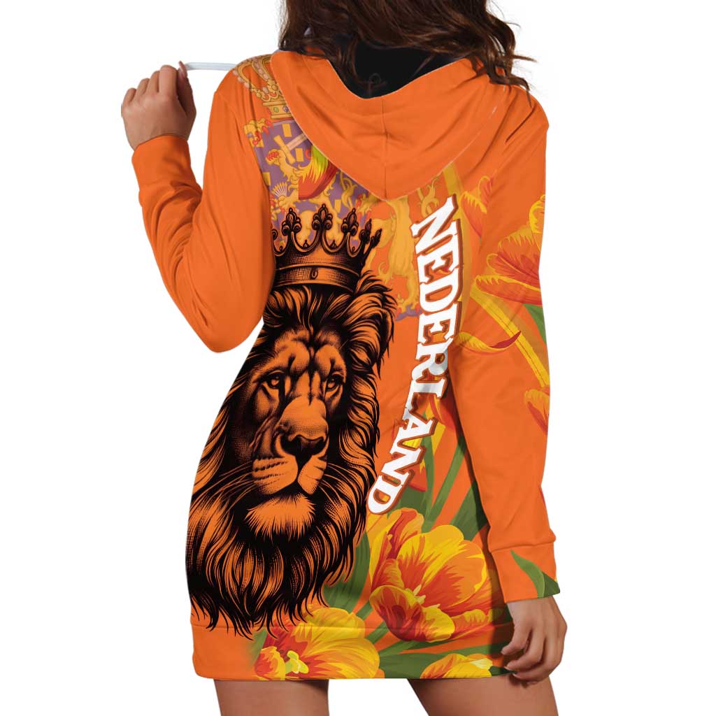 Nederland Fijne Koningsdag Hoodie Dress Netherlands Lion With Orange Tulips