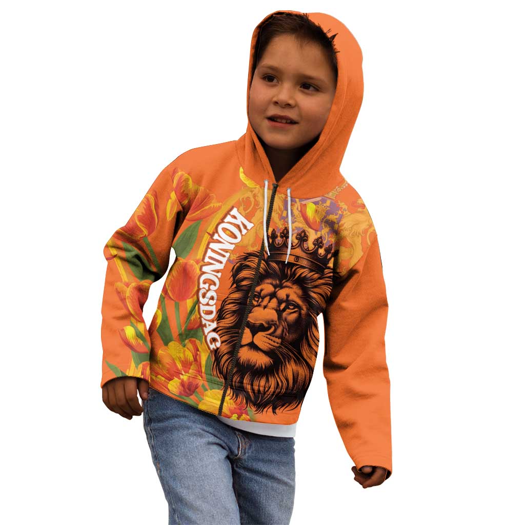 Nederland Fijne Koningsdag Kid Hoodie Netherlands Lion With Orange Tulips