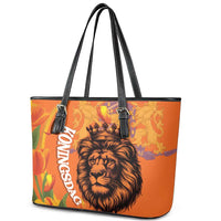 Nederland Fijne Koningsdag Leather Tote Bag Netherlands Lion With Orange Tulips