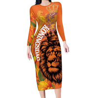 Nederland Fijne Koningsdag Long Sleeve Bodycon Dress Netherlands Lion With Orange Tulips