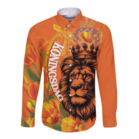 Nederland Fijne Koningsdag Long Sleeve Button Shirt Netherlands Lion With Orange Tulips