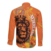 Nederland Fijne Koningsdag Long Sleeve Button Shirt Netherlands Lion With Orange Tulips