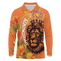 Nederland Fijne Koningsdag Long Sleeve Polo Shirt Netherlands Lion With Orange Tulips