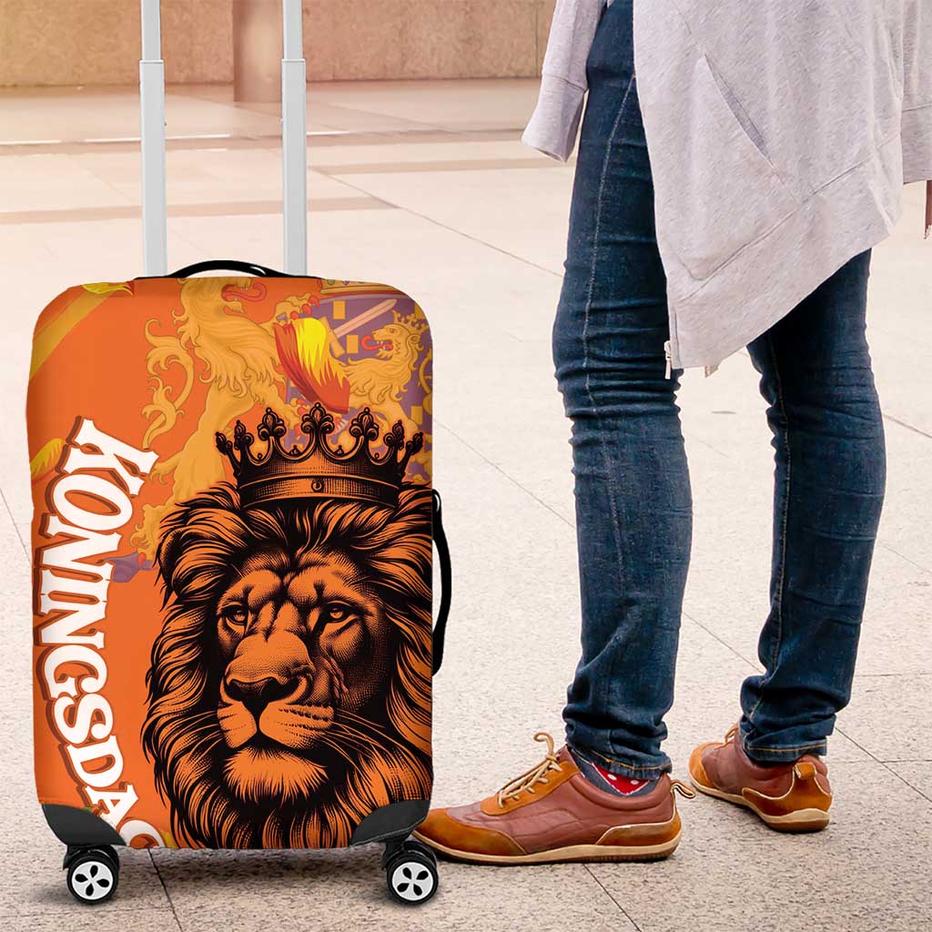 Nederland Fijne Koningsdag Luggage Cover Netherlands Lion With Orange Tulips