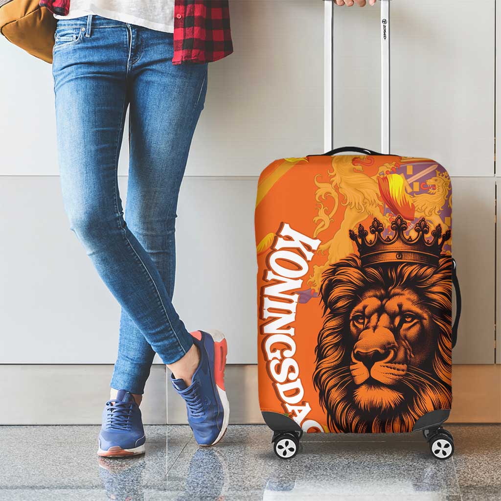 Nederland Fijne Koningsdag Luggage Cover Netherlands Lion With Orange Tulips