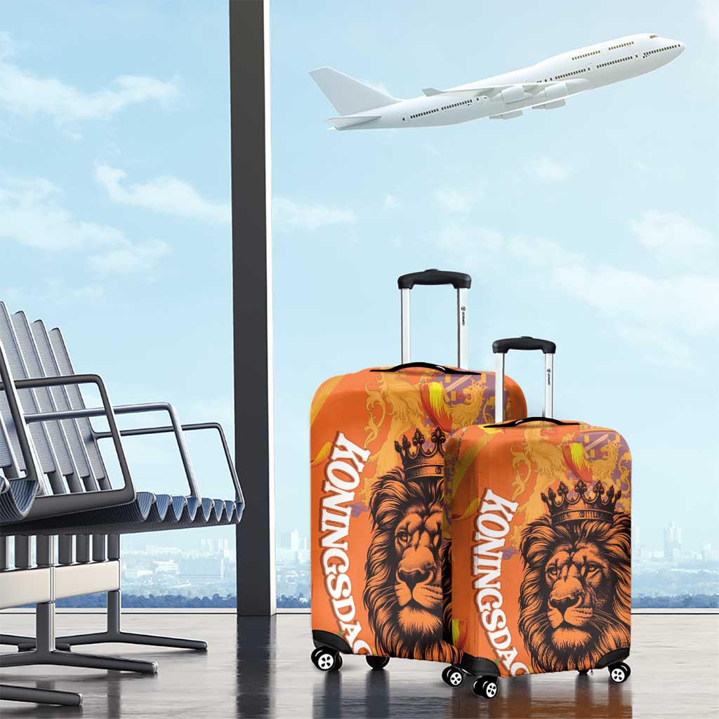 Nederland Fijne Koningsdag Luggage Cover Netherlands Lion With Orange Tulips