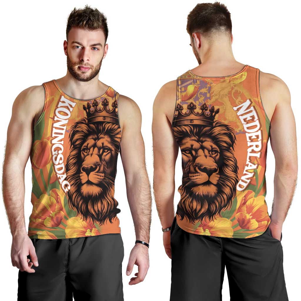 Nederland Fijne Koningsdag Men Tank Top Netherlands Lion With Orange Tulips