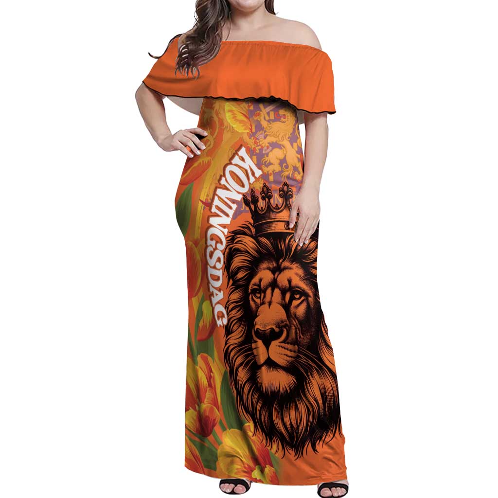 Nederland Fijne Koningsdag Off Shoulder Maxi Dress Netherlands Lion With Orange Tulips