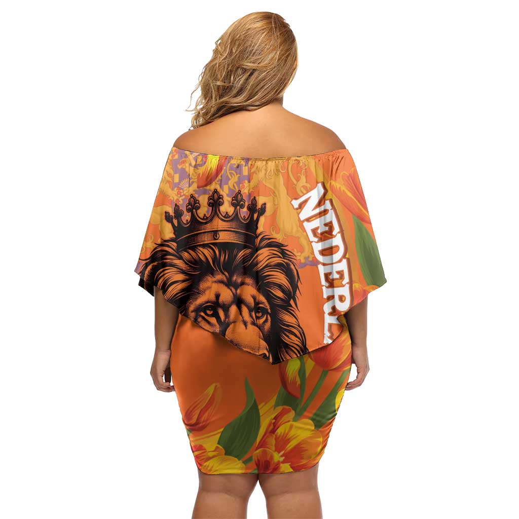 Nederland Fijne Koningsdag Off Shoulder Short Dress Netherlands Lion With Orange Tulips