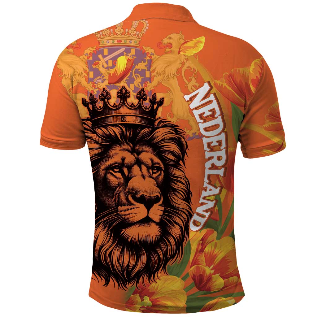 Nederland Fijne Koningsdag Polo Shirt Netherlands Lion With Orange Tulips