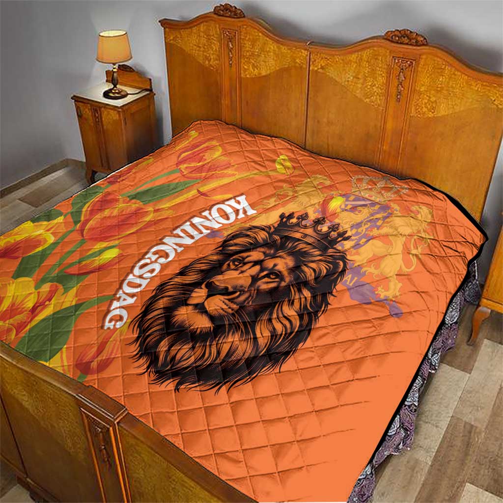 Nederland Fijne Koningsdag Quilt Netherlands Lion With Orange Tulips