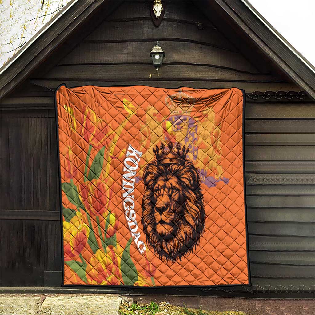 Nederland Fijne Koningsdag Quilt Netherlands Lion With Orange Tulips