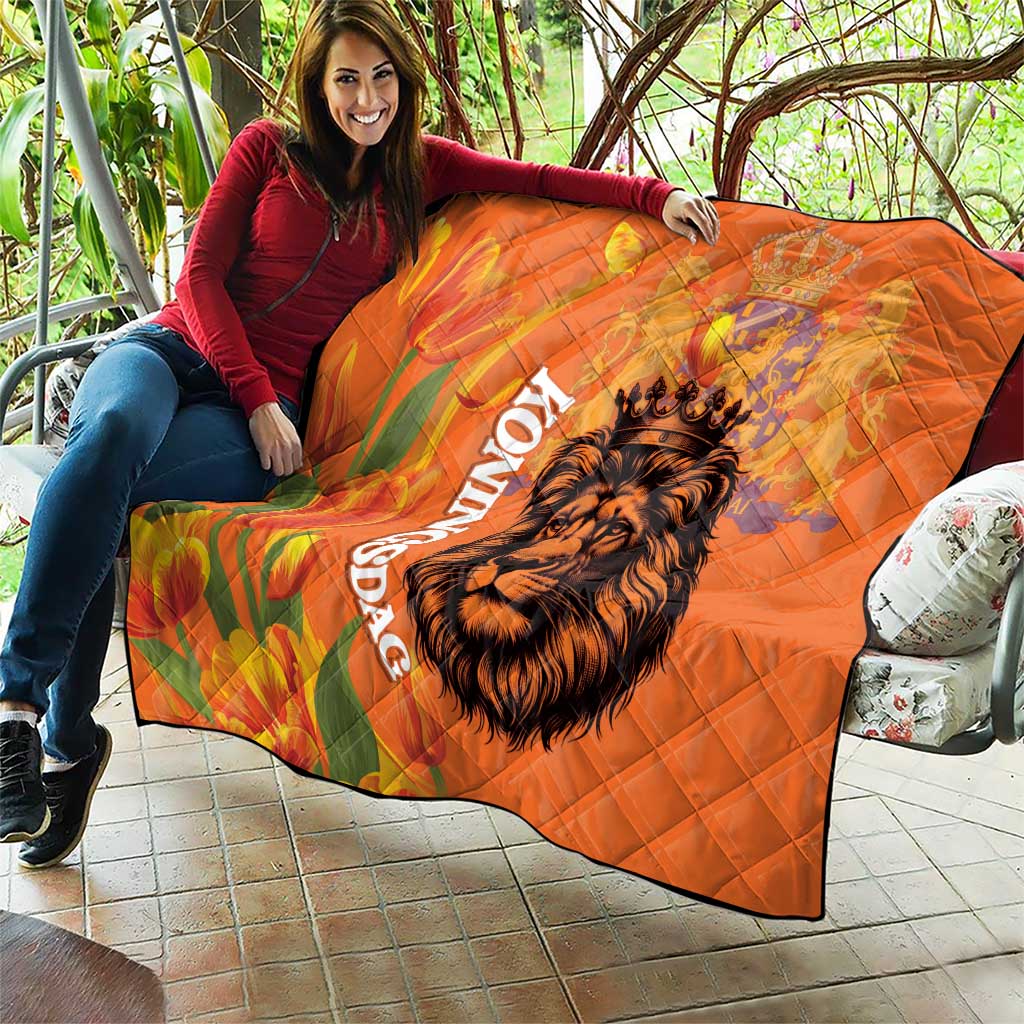 Nederland Fijne Koningsdag Quilt Netherlands Lion With Orange Tulips