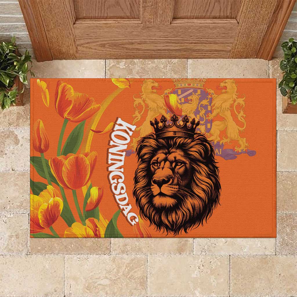 Nederland Fijne Koningsdag Rubber Doormat Netherlands Lion With Orange Tulips