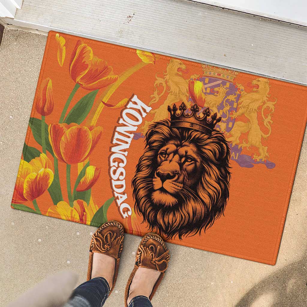Nederland Fijne Koningsdag Rubber Doormat Netherlands Lion With Orange Tulips