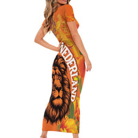 Nederland Fijne Koningsdag Short Sleeve Bodycon Dress Netherlands Lion With Orange Tulips