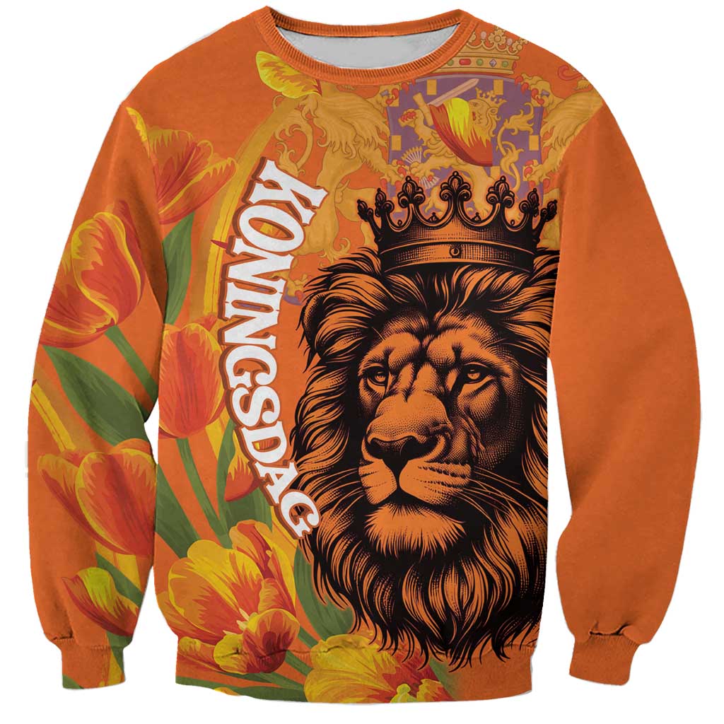 Nederland Fijne Koningsdag Sweatshirt Netherlands Lion With Orange Tulips