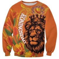 Nederland Fijne Koningsdag Sweatshirt Netherlands Lion With Orange Tulips
