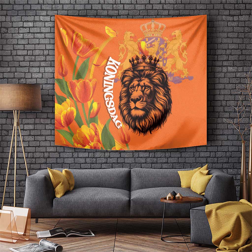Nederland Fijne Koningsdag Tapestry Netherlands Lion With Orange Tulips