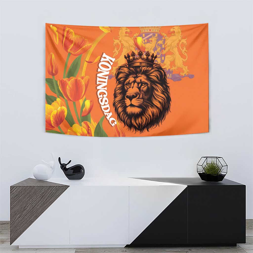 Nederland Fijne Koningsdag Tapestry Netherlands Lion With Orange Tulips