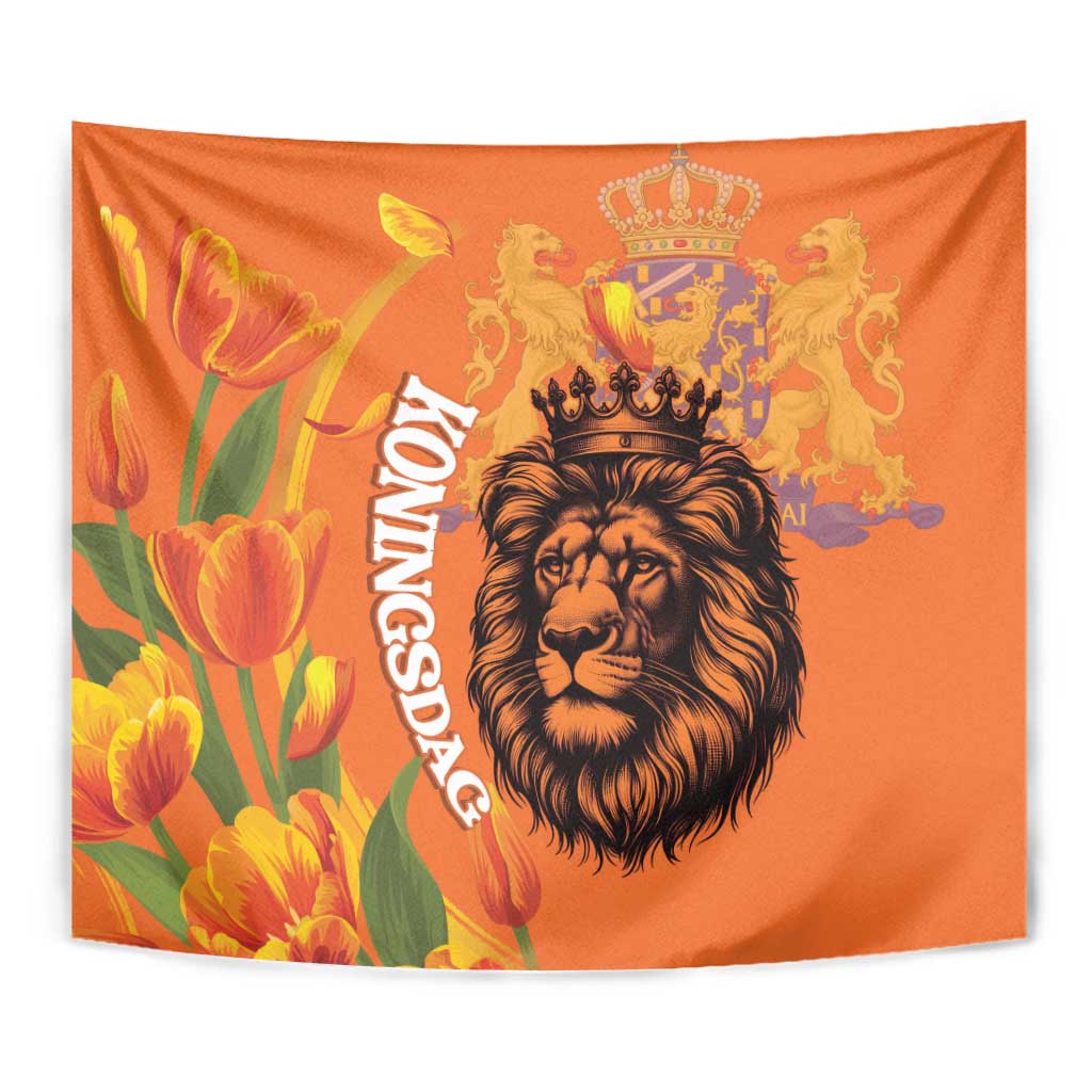 Nederland Fijne Koningsdag Tapestry Netherlands Lion With Orange Tulips