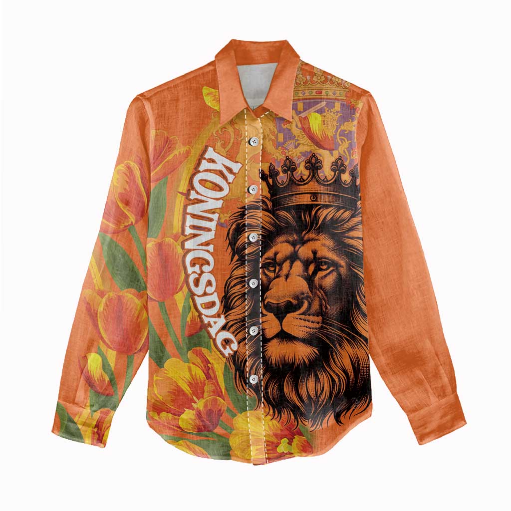 Nederland Fijne Koningsdag Women Casual Shirt Netherlands Lion With Orange Tulips