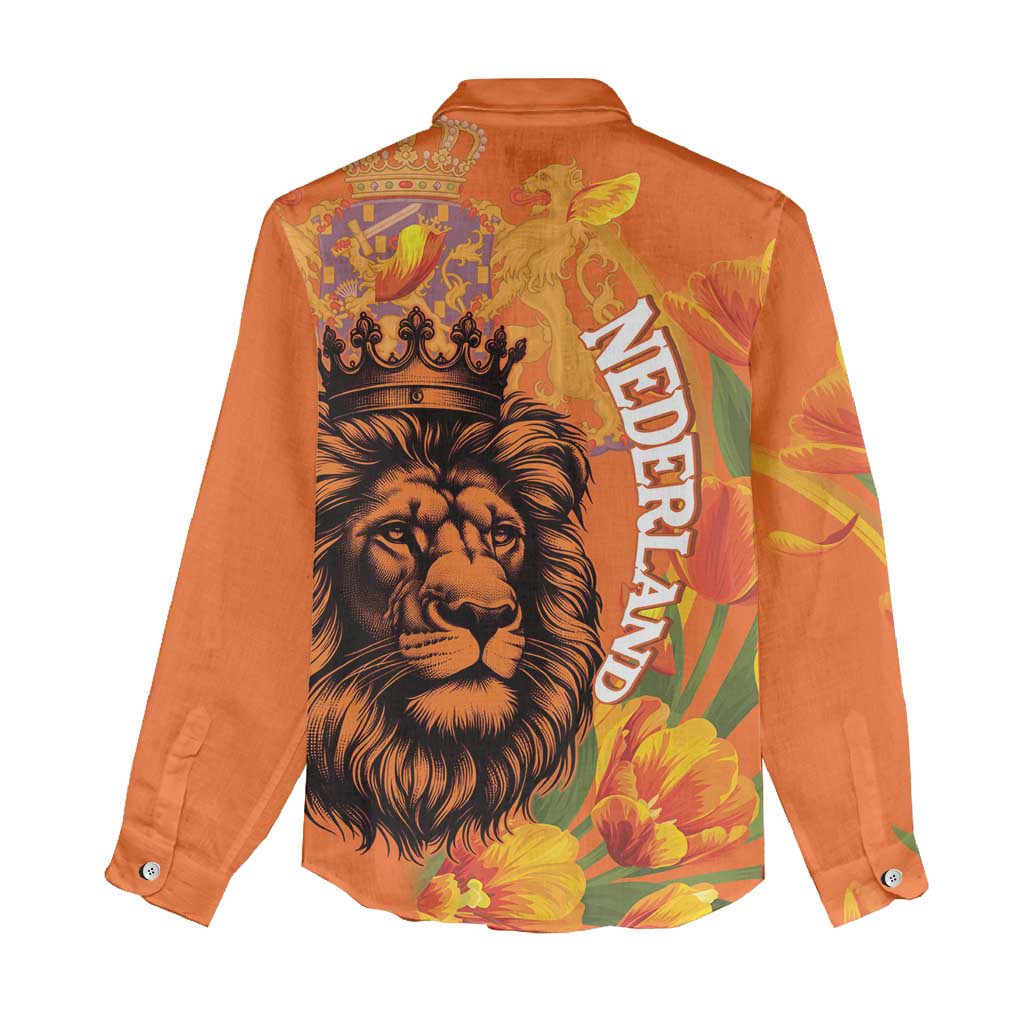 Nederland Fijne Koningsdag Women Casual Shirt Netherlands Lion With Orange Tulips