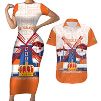 Netherlands King's Day Couples Matching Short Sleeve Bodycon Dress and Hawaiian Shirt Windmill With Nederland Pattern