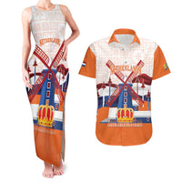 Netherlands King's Day Couples Matching Tank Maxi Dress and Hawaiian Shirt Windmill With Nederland Pattern