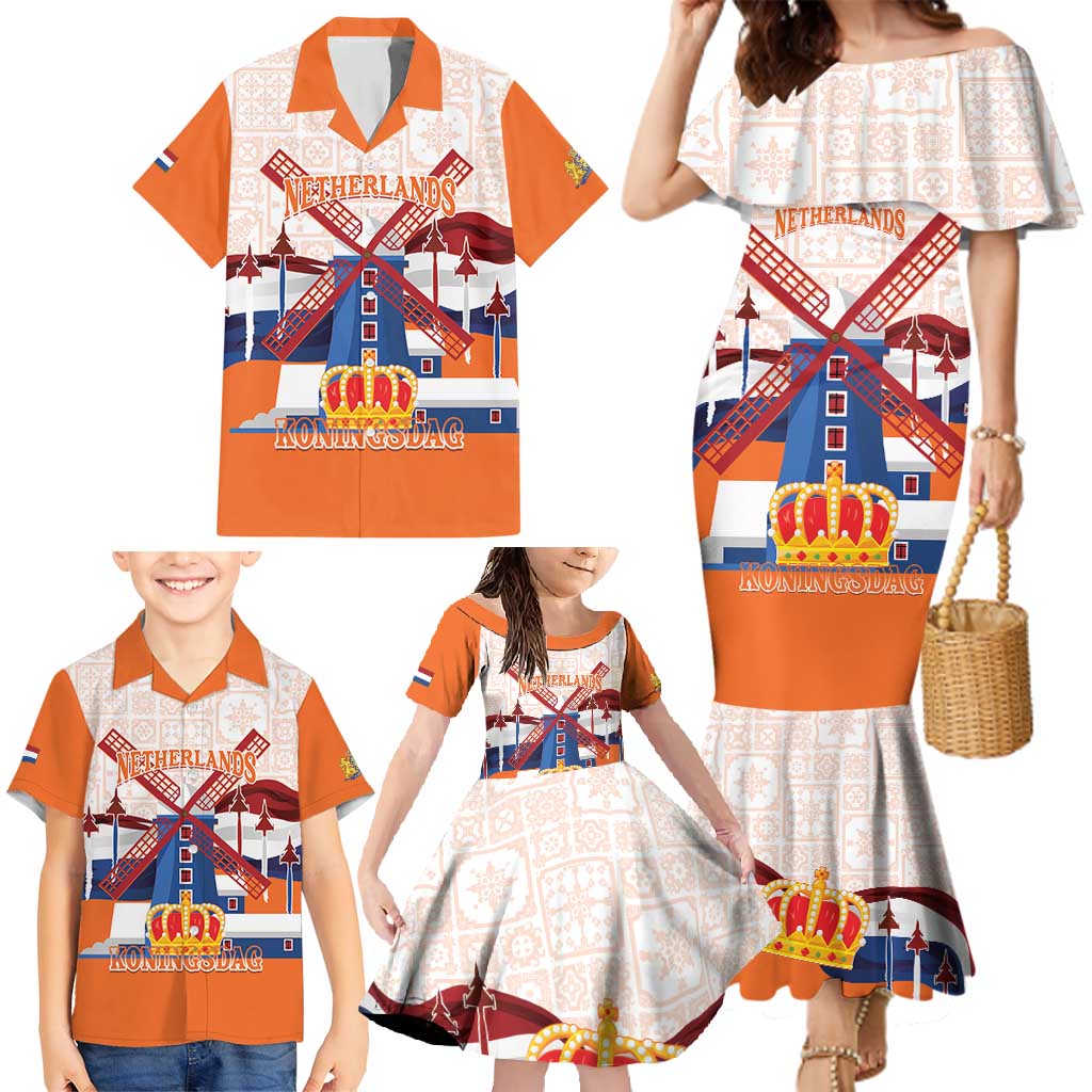 Netherlands King's Day Family Matching Mermaid Dress and Hawaiian Shirt Windmill With Nederland Pattern