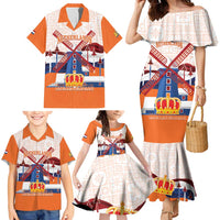 Netherlands King's Day Family Matching Mermaid Dress and Hawaiian Shirt Windmill With Nederland Pattern
