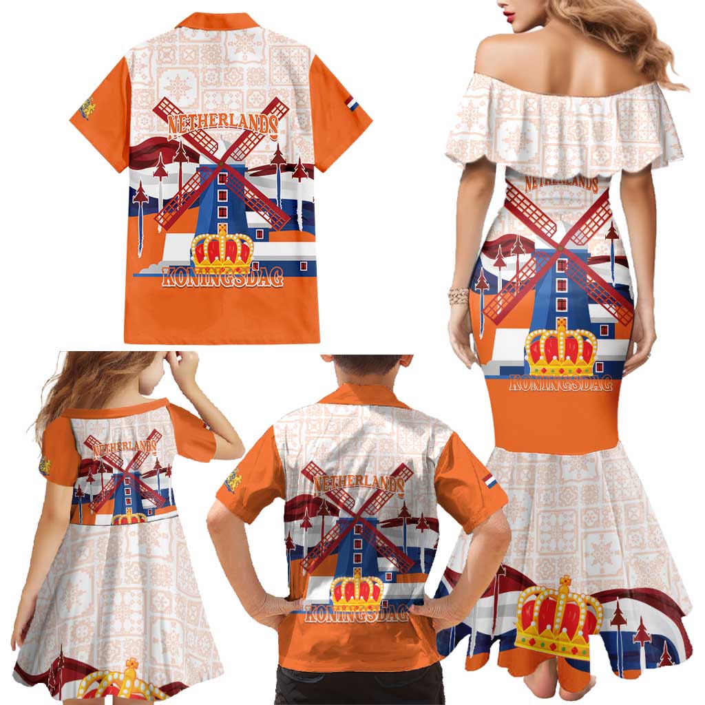 Netherlands King's Day Family Matching Mermaid Dress and Hawaiian Shirt Windmill With Nederland Pattern