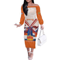 Netherlands King's Day Family Matching Off The Shoulder Long Sleeve Dress and Hawaiian Shirt Windmill With Nederland Pattern