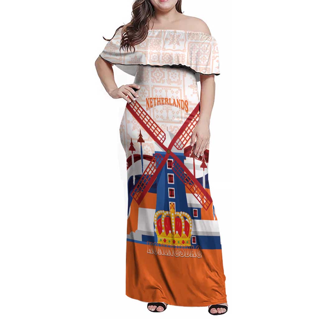 Netherlands King's Day Family Matching Off Shoulder Maxi Dress and Hawaiian Shirt Windmill With Nederland Pattern