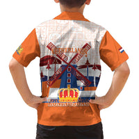 Netherlands King's Day Family Matching Off Shoulder Short Dress and Hawaiian Shirt Windmill With Nederland Pattern
