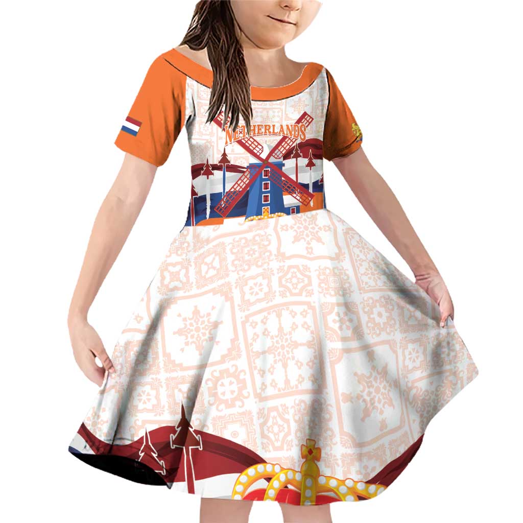 Netherlands King's Day Family Matching Off Shoulder Short Dress and Hawaiian Shirt Windmill With Nederland Pattern