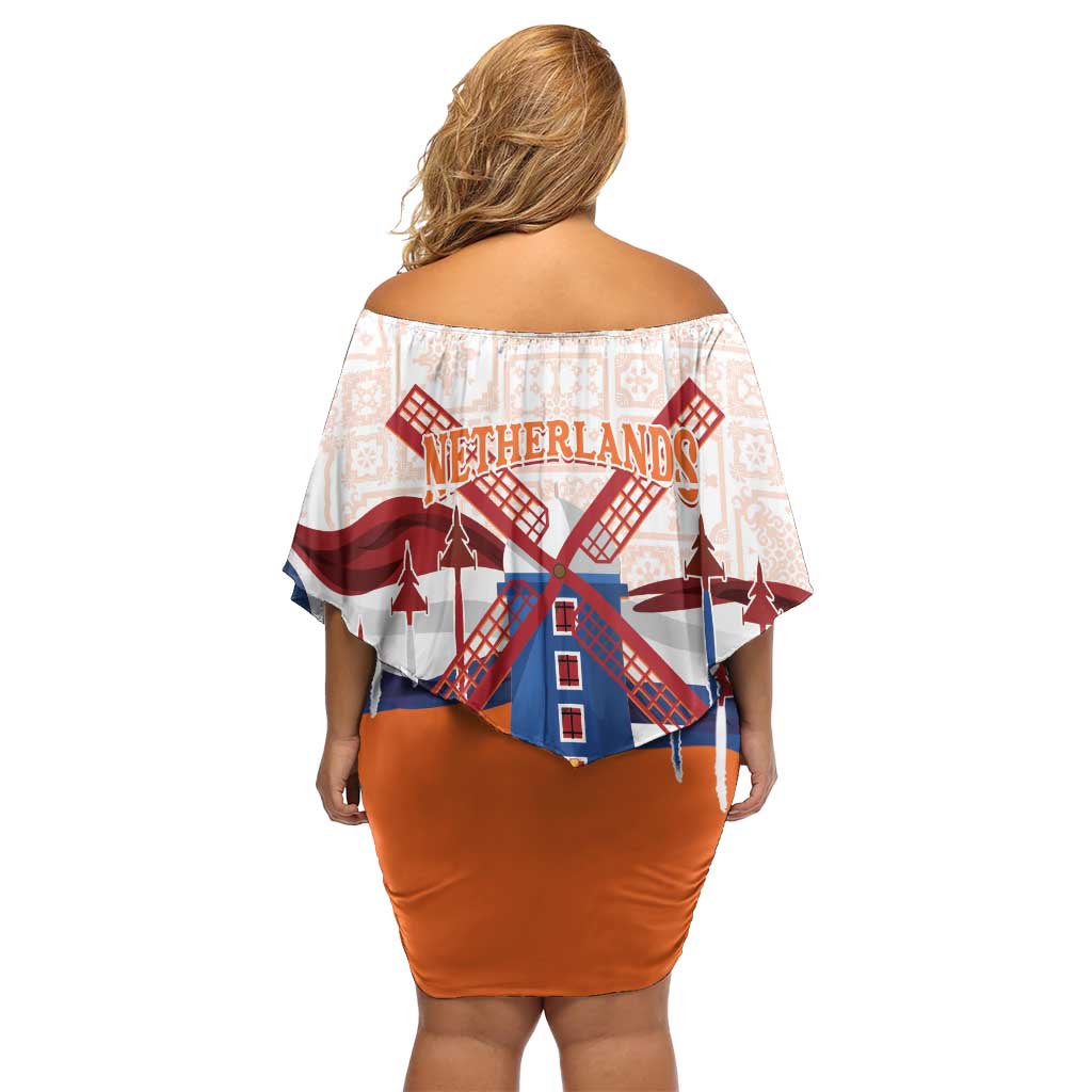 Netherlands King's Day Family Matching Off Shoulder Short Dress and Hawaiian Shirt Windmill With Nederland Pattern