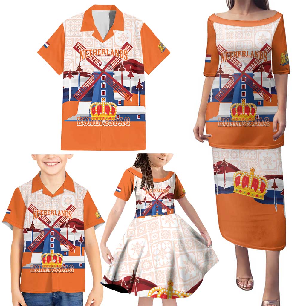 Netherlands King's Day Family Matching Puletasi and Hawaiian Shirt Windmill With Nederland Pattern