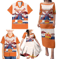 Netherlands King's Day Family Matching Puletasi and Hawaiian Shirt Windmill With Nederland Pattern