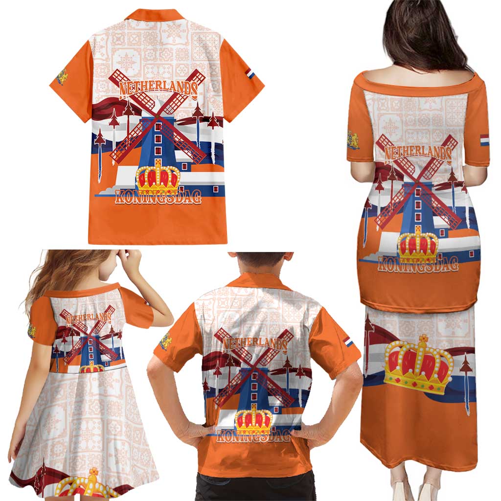 Netherlands King's Day Family Matching Puletasi and Hawaiian Shirt Windmill With Nederland Pattern