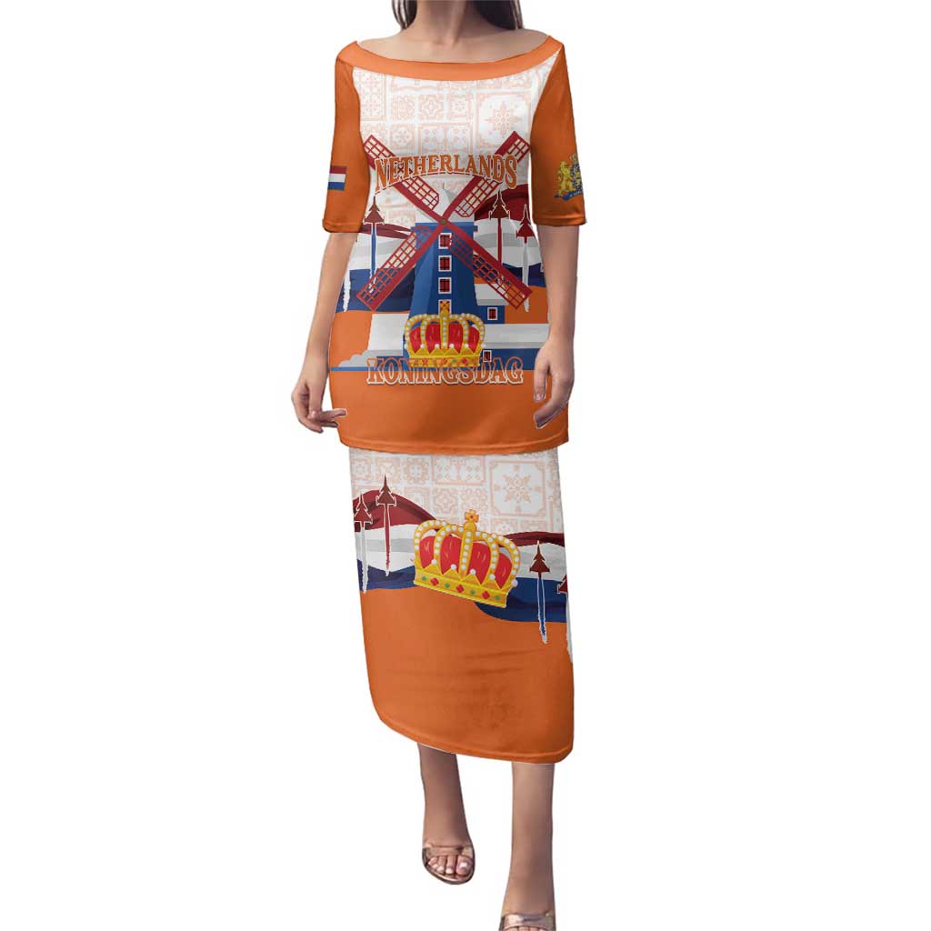 Netherlands King's Day Family Matching Puletasi and Hawaiian Shirt Windmill With Nederland Pattern