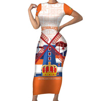 Netherlands King's Day Family Matching Short Sleeve Bodycon Dress and Hawaiian Shirt Windmill With Nederland Pattern