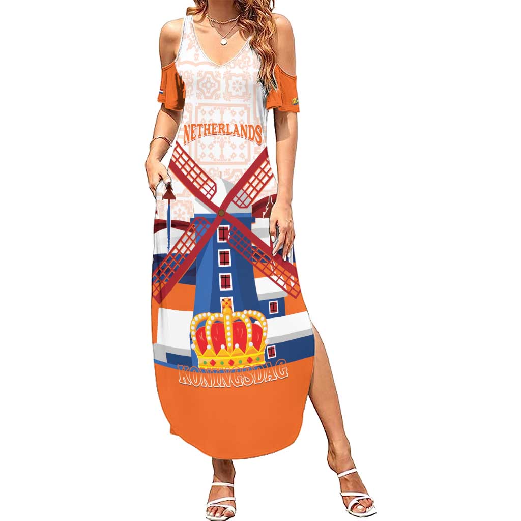 Netherlands King's Day Family Matching Summer Maxi Dress and Hawaiian Shirt Windmill With Nederland Pattern