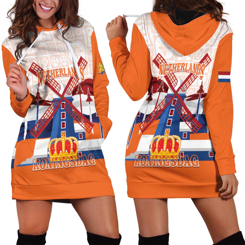 Netherlands King's Day Hoodie Dress Windmill With Nederland Pattern