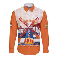 Netherlands King's Day Long Sleeve Button Shirt Windmill With Nederland Pattern