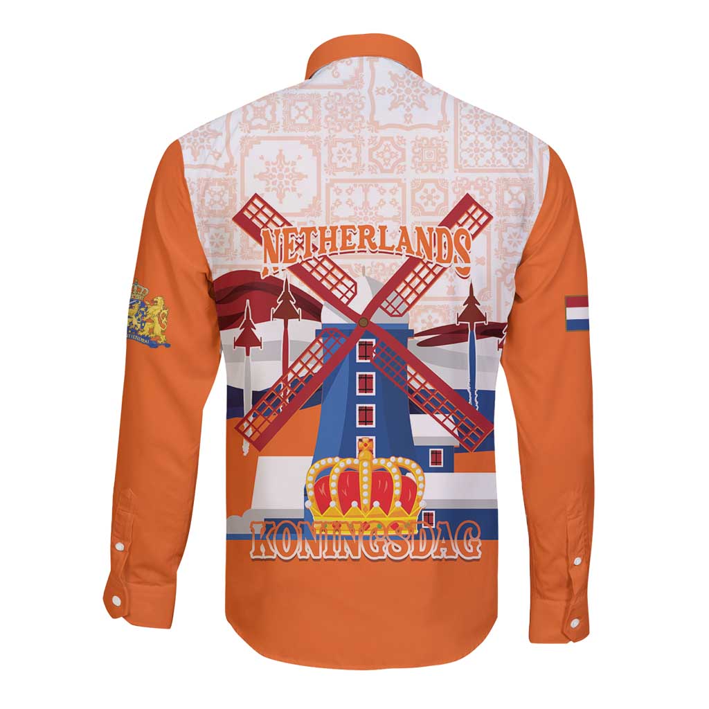 Netherlands King's Day Long Sleeve Button Shirt Windmill With Nederland Pattern