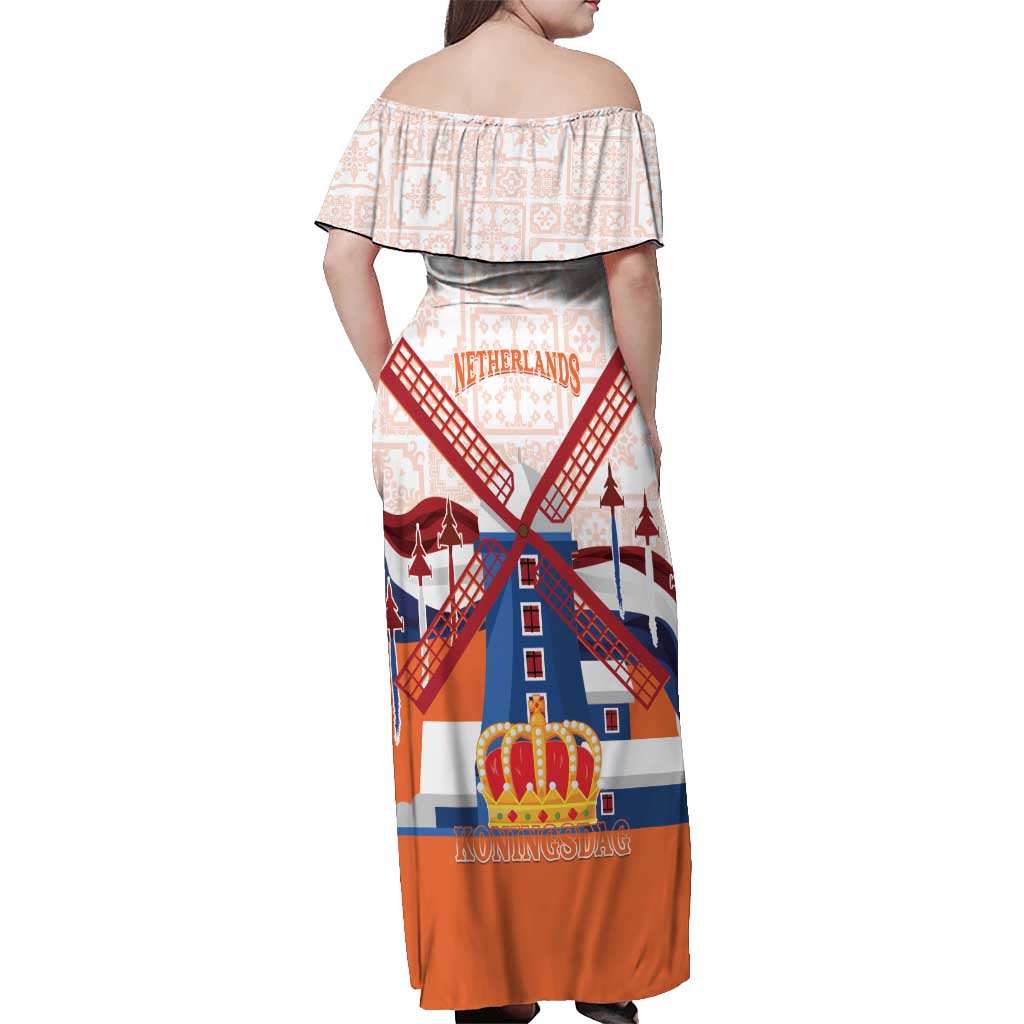 Netherlands King's Day Off Shoulder Maxi Dress Windmill With Nederland Pattern