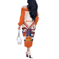 Netherlands King's Day Off The Shoulder Long Sleeve Dress Windmill With Nederland Pattern