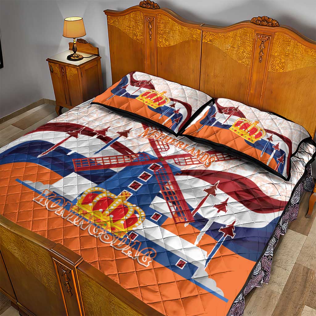 Netherlands King's Day Quilt Bed Set Windmill With Nederland Pattern