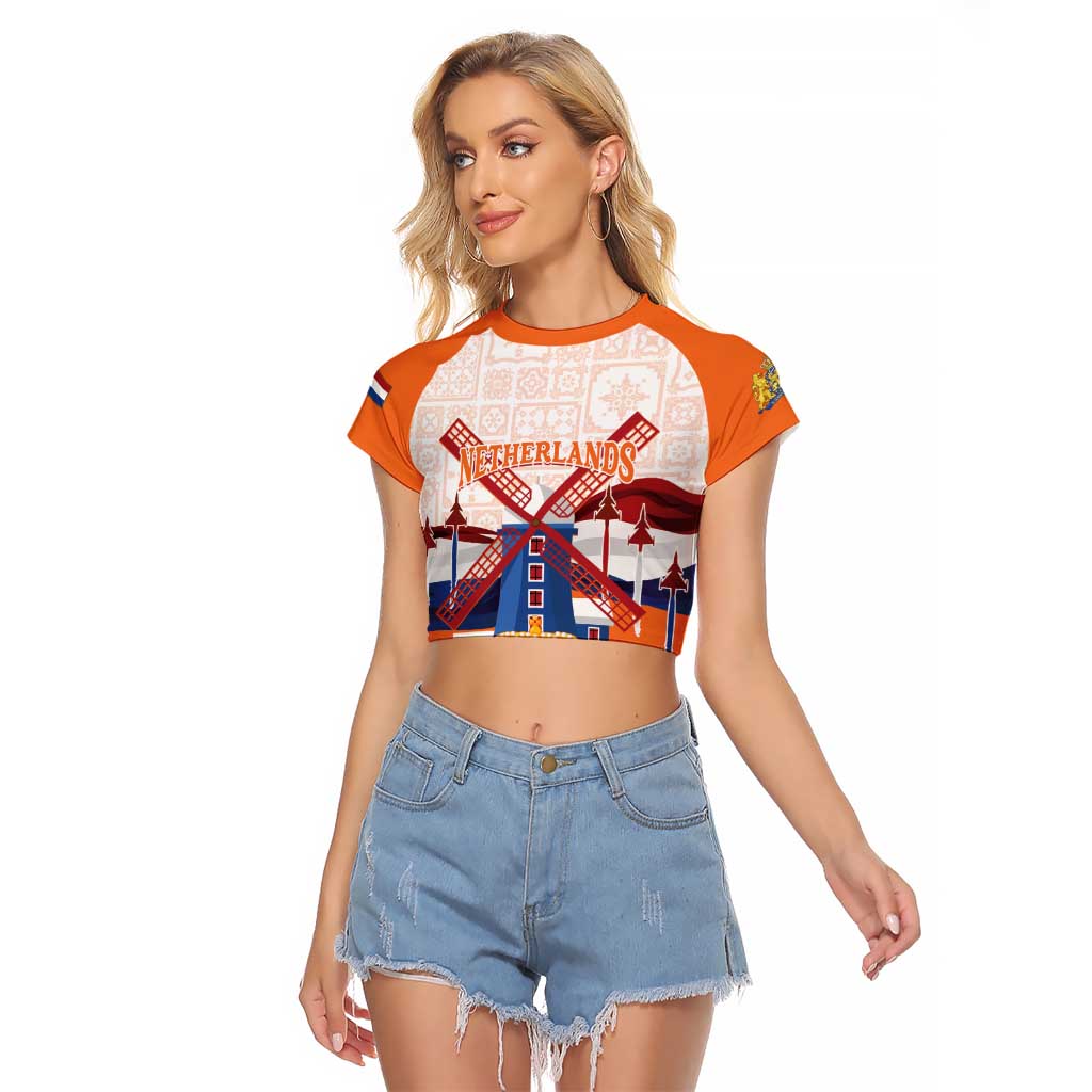 Netherlands King's Day Raglan Cropped T Shirt Windmill With Nederland Pattern